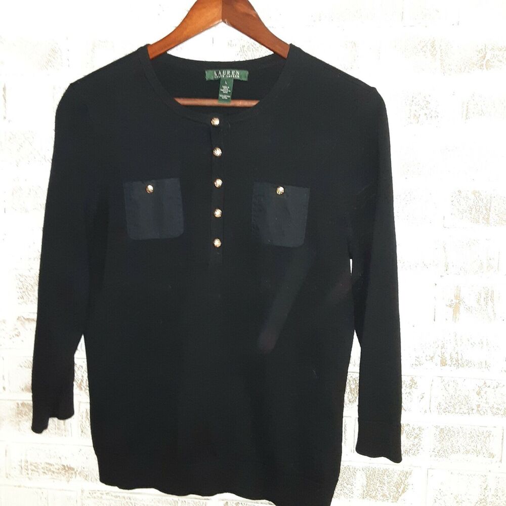 Lauren- Ralph Lauren Black Sweater sz L Classic Casual Elegance